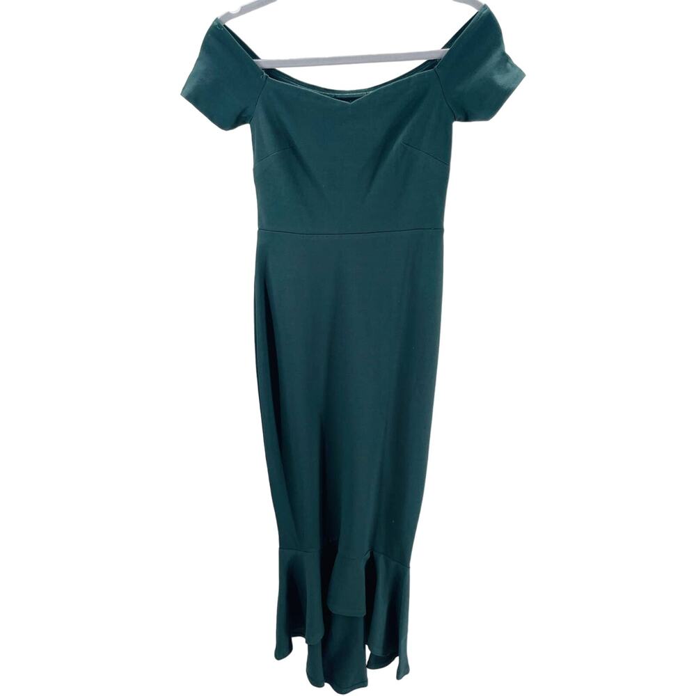 LULU'S SZ S How Much I Care Dark Green Off-the-Shoulder Midi Dress NEW 0B10 - Picture 2 of 8